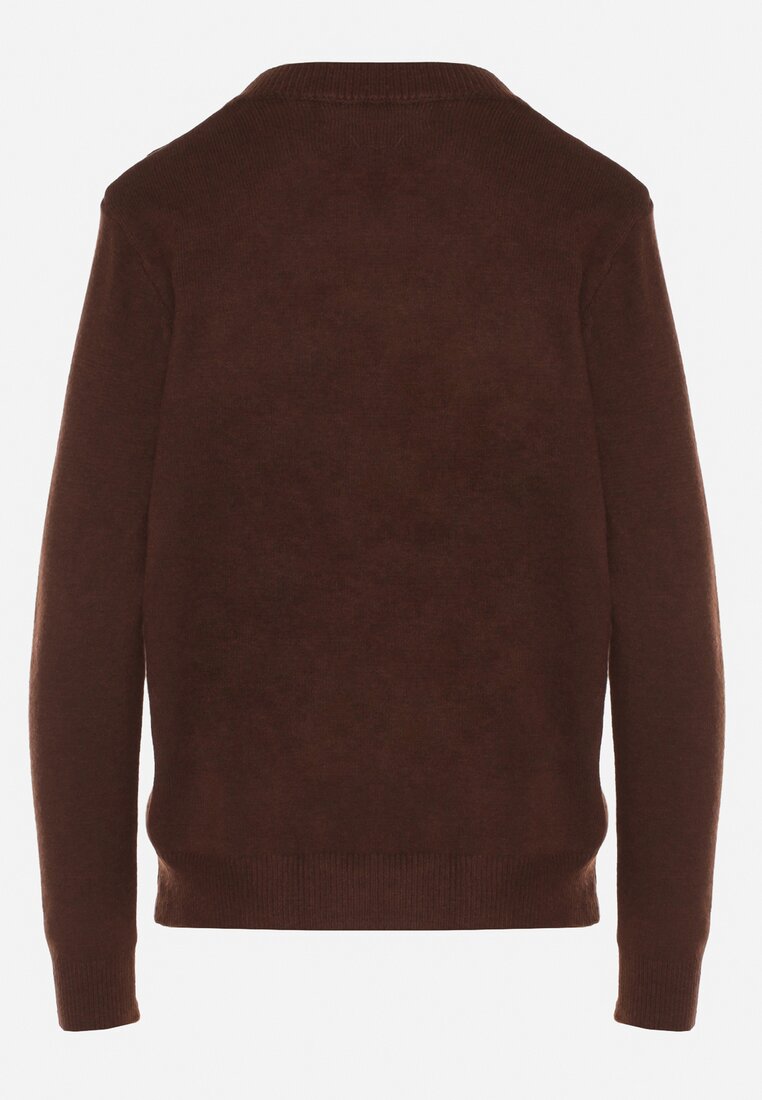 Brązowy Klasyczny Sweter z Wełną Mailira