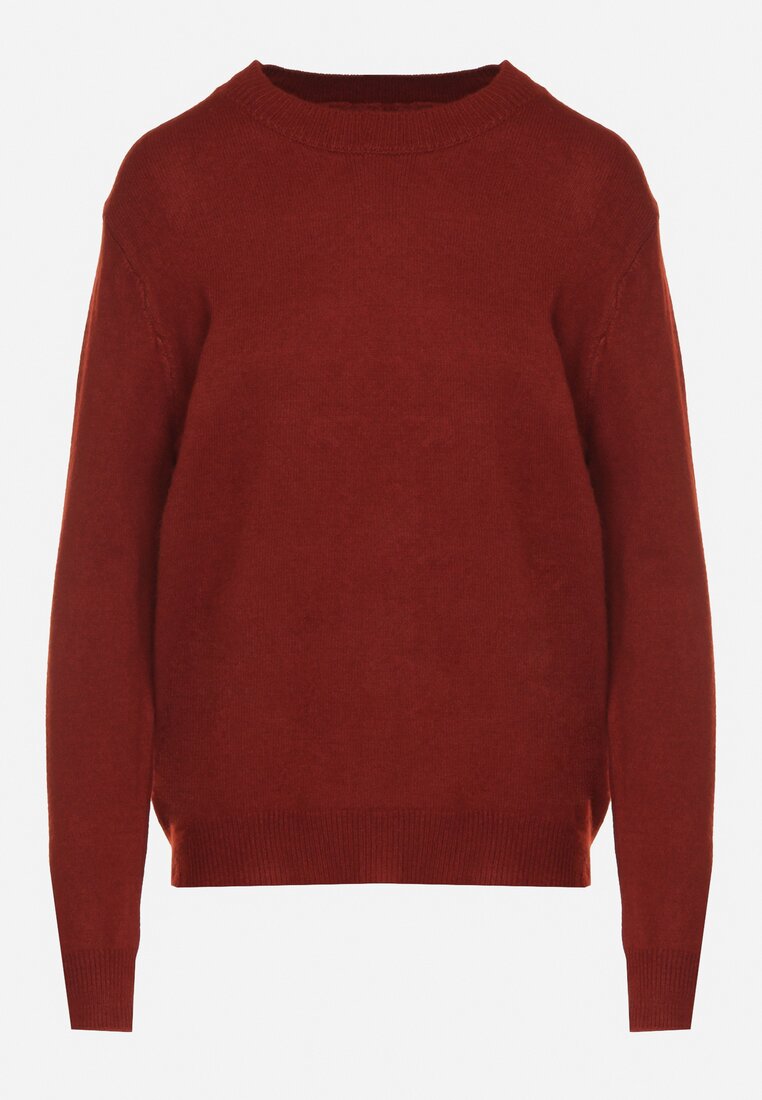 Bordowy Klasyczny Sweter z Wełną Mailira