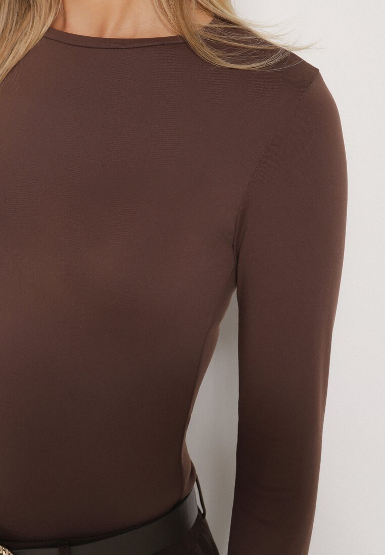 Brązowa Bluzka ana Bluzka Typu Longsleeve Lisfia