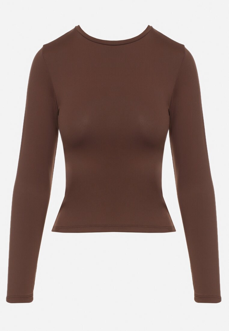 Brązowa Bluzka ana Bluzka Typu Longsleeve Lisfia