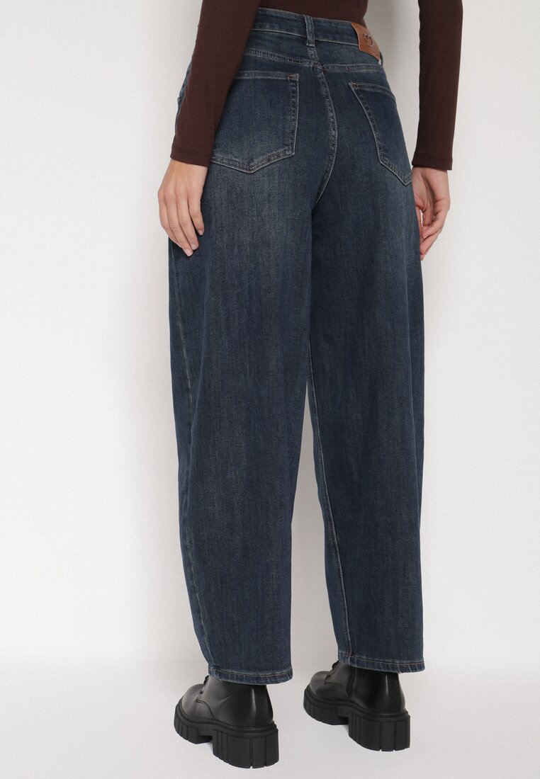 Niebieskie Szerokie Jeansy Mom Fit z Wysokim Stanem Delennia