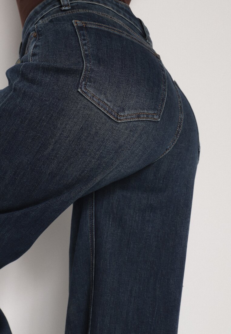 Niebieskie Szerokie Jeansy Mom Fit z Wysokim Stanem Delennia