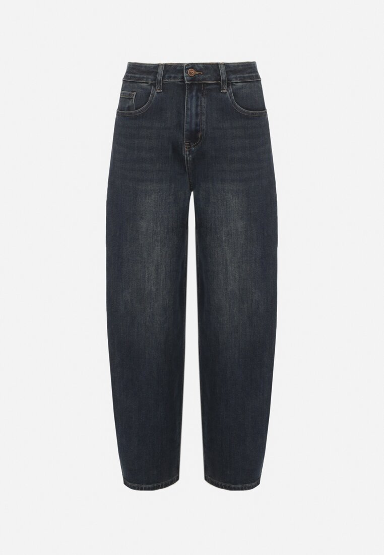 Niebieskie Szerokie Jeansy Mom Fit z Wysokim Stanem Delennia