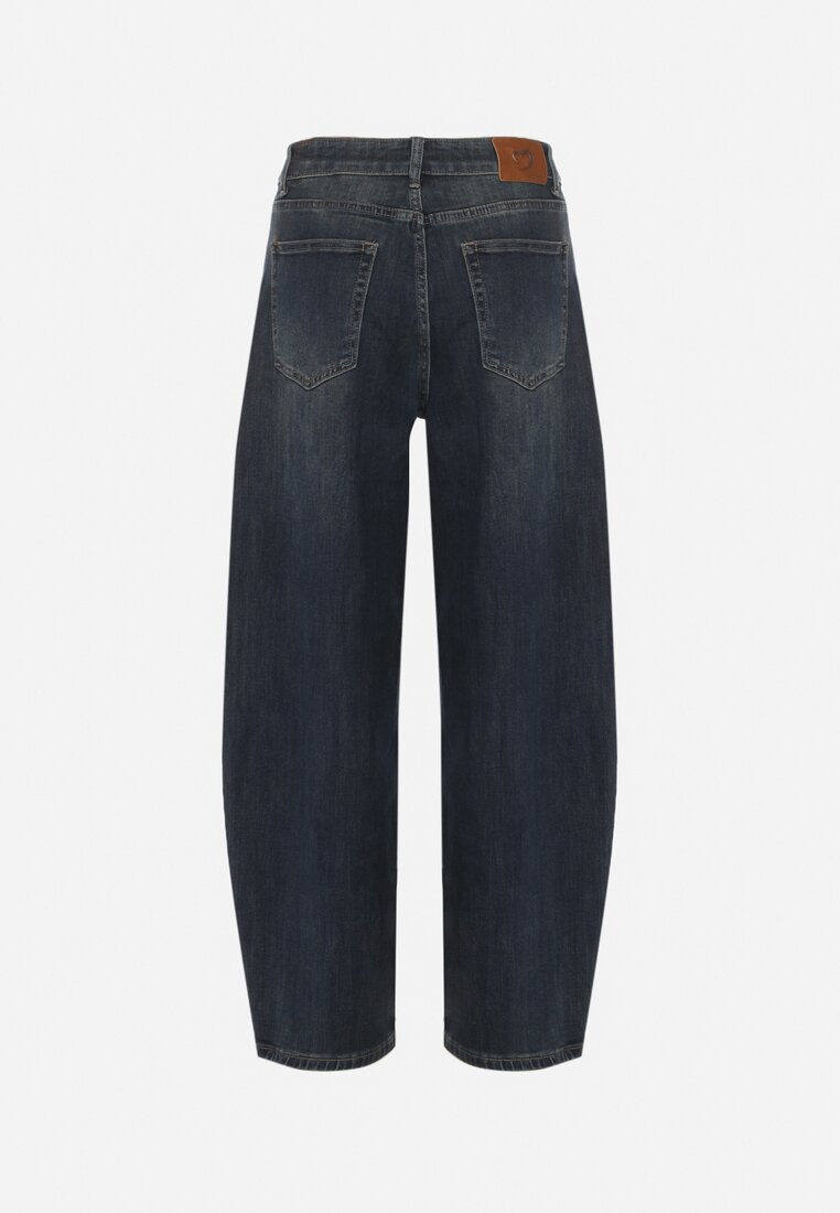 Niebieskie Szerokie Jeansy Mom Fit z Wysokim Stanem Delennia