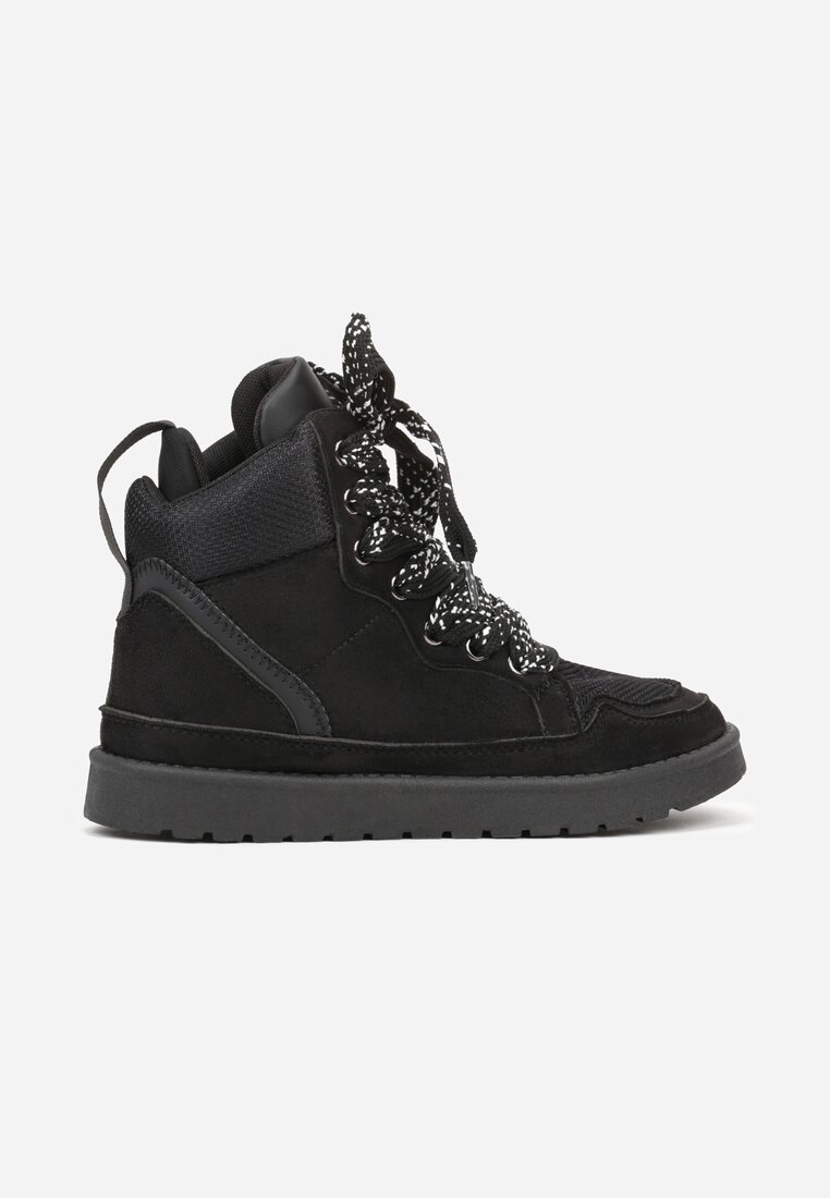 Czarne Sneakersy z Ozdobnymi Sznurówkami Eveslia