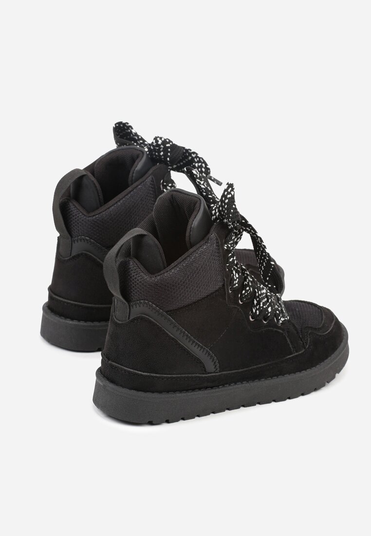 Czarne Sneakersy z Ozdobnymi Sznurówkami Eveslia