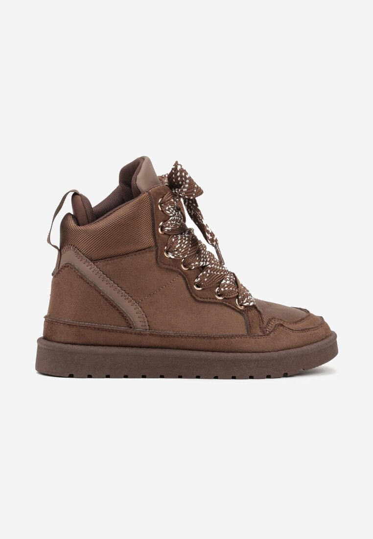 Brązowe Sneakersy z Ozdobnymi Sznurówkami Eveslia