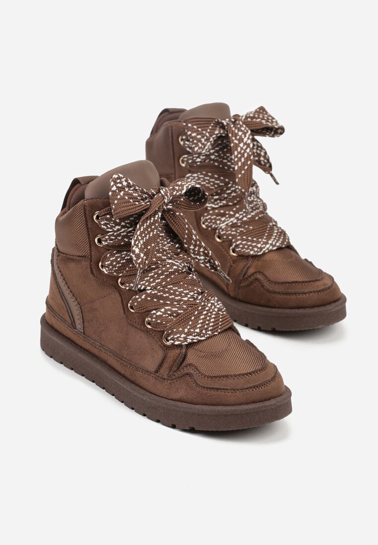 Brązowe Sneakersy z Ozdobnymi Sznurówkami Eveslia