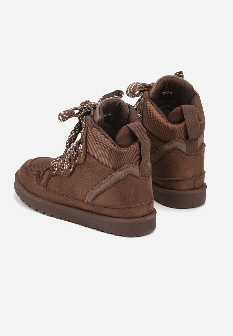 Brązowe Sneakersy z Ozdobnymi Sznurówkami Eveslia
