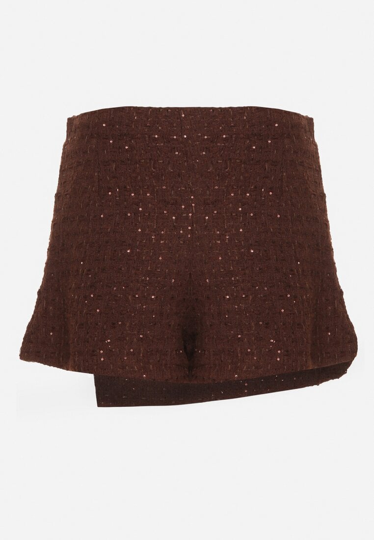 Brązowe Spódnico-Szorty z Wełną i Cekinami Fedara