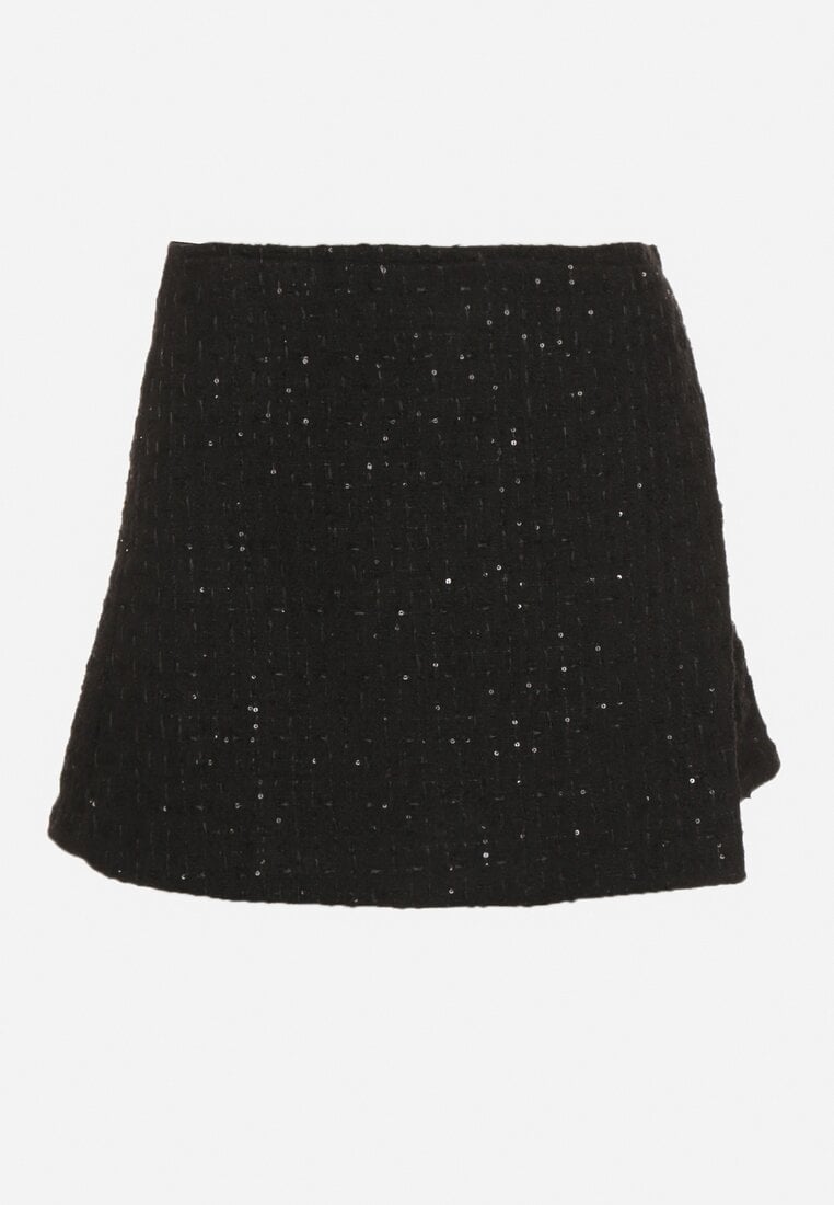 Czarne Spódnico-Szorty z Wełną i Cekinami Fedara