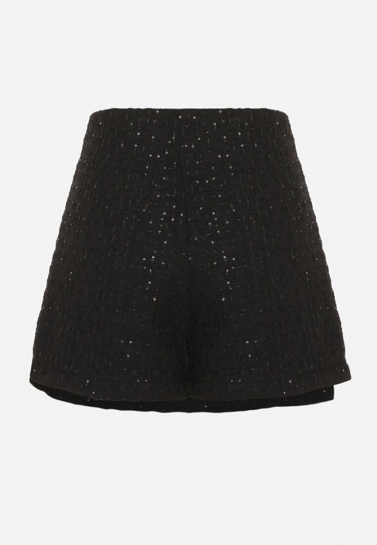 Czarne Spódnico-Szorty z Wełną i Cekinami Fedara