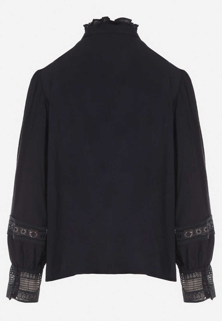 Granatowa Koszula ze Stójką i Koronką Argochis