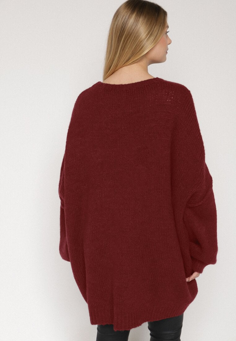 Bordowy Sweter z Wiskozą i Wełną o Kroju Nietoperza Fedella