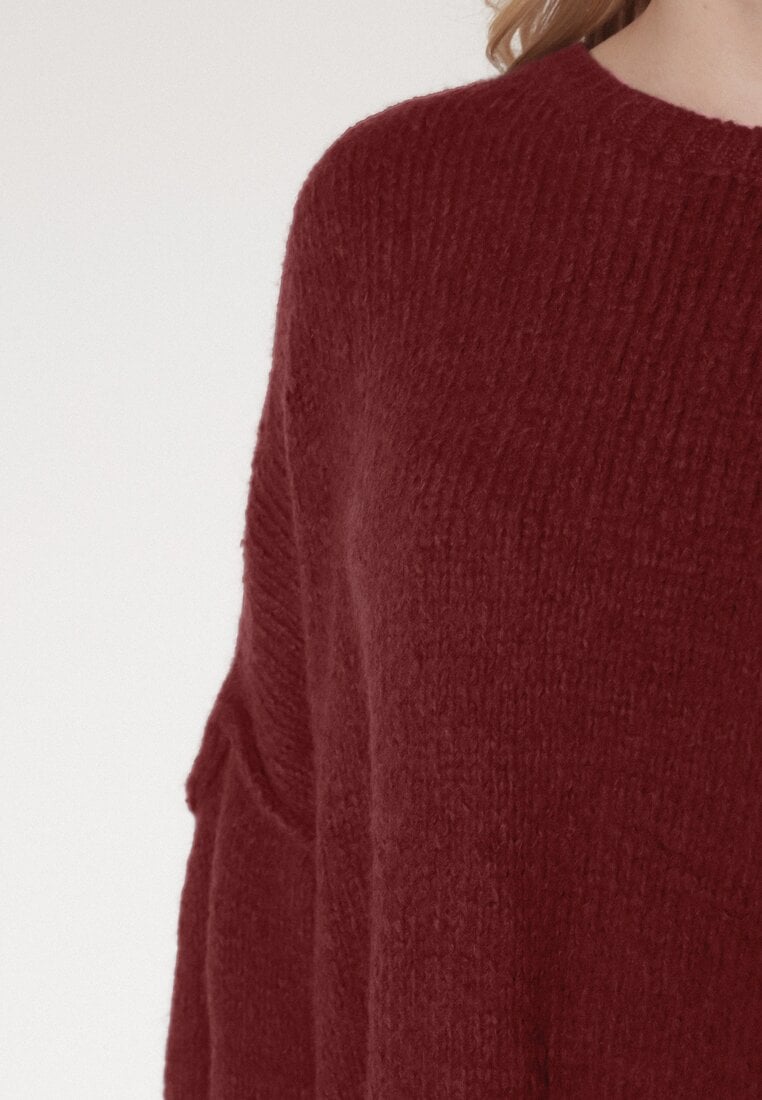 Bordowy Sweter z Wiskozą i Wełną o Kroju Nietoperza Fedella