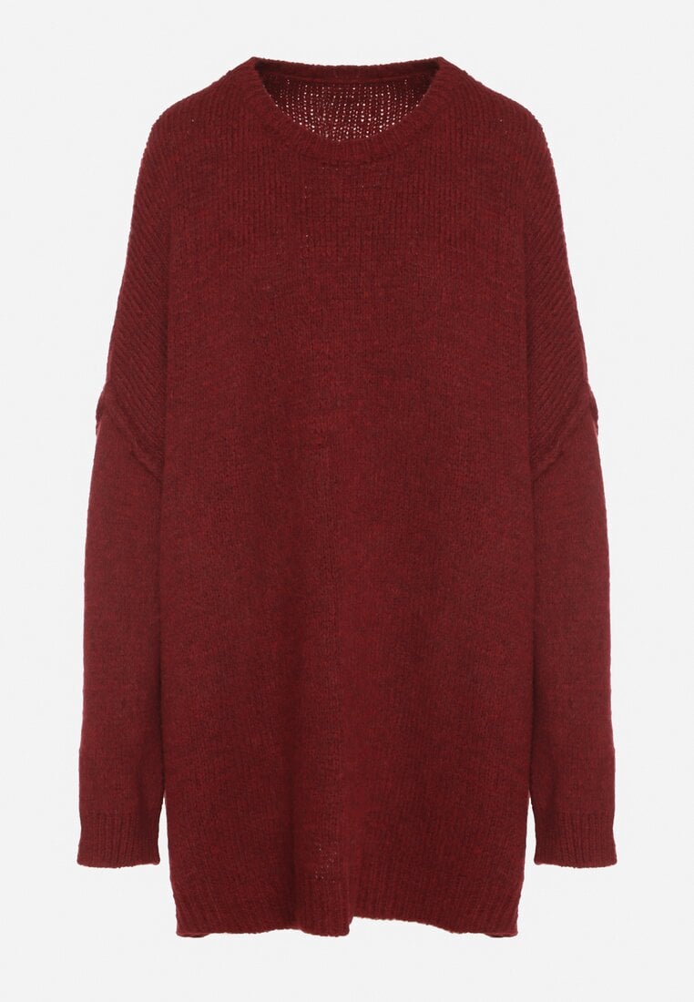 Bordowy Sweter z Wiskozą i Wełną o Kroju Nietoperza Fedella