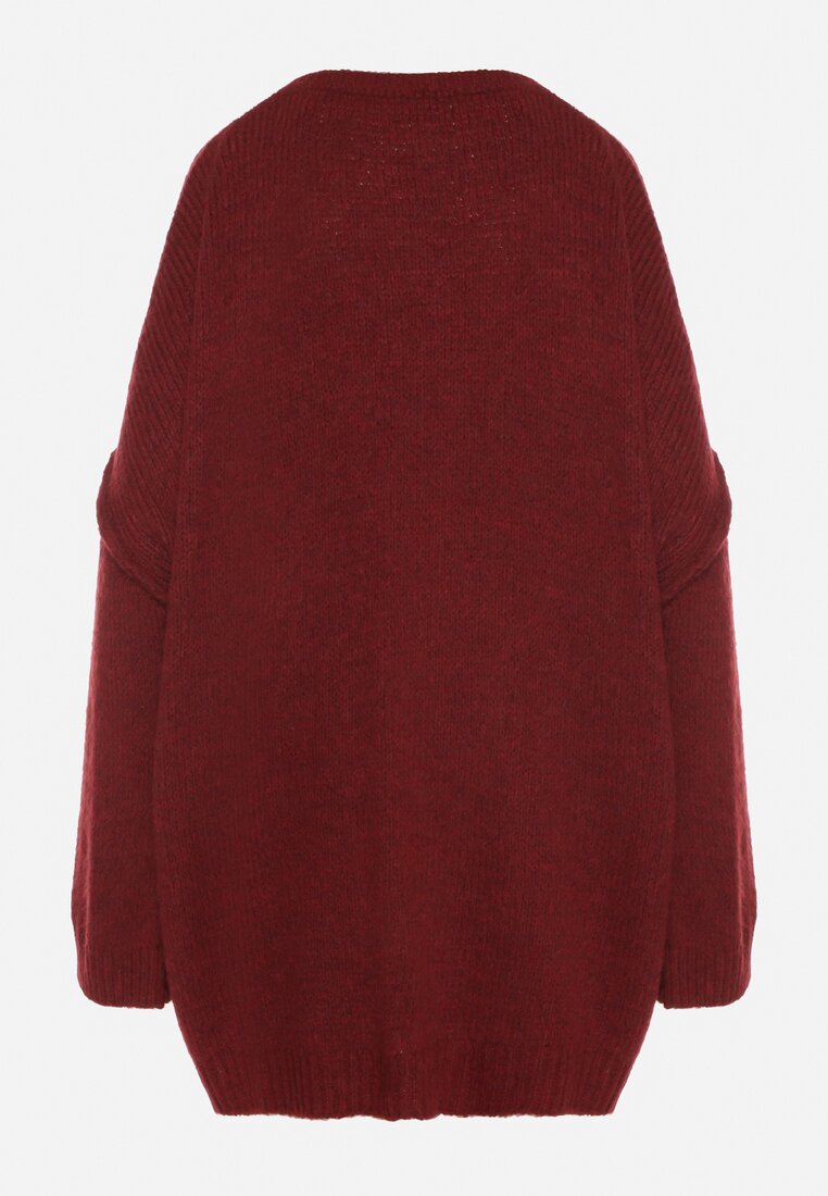 Bordowy Sweter z Wiskozą i Wełną o Kroju Nietoperza Fedella