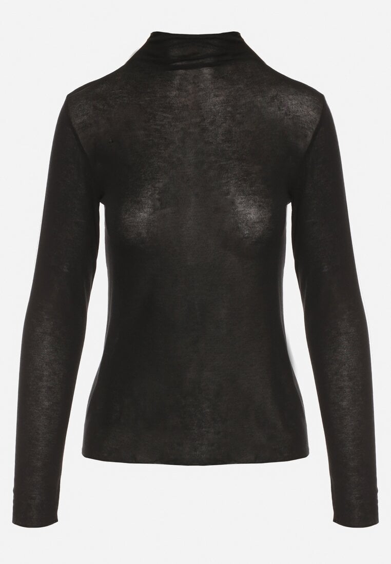 Czarna Bluzka z Golfem Typu Longsleeve z Wiskozy z Kaszmirem Fedine