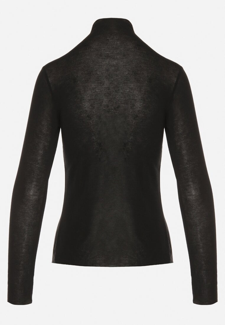 Czarna Bluzka z Golfem Typu Longsleeve z Wiskozy z Kaszmirem Fedine