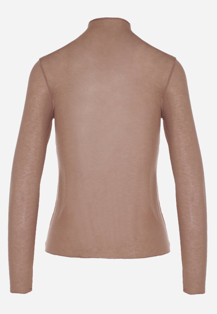 Brązowa Bluzka z Golfem Typu Longsleeve z Wiskozy z Kaszmirem Fedine