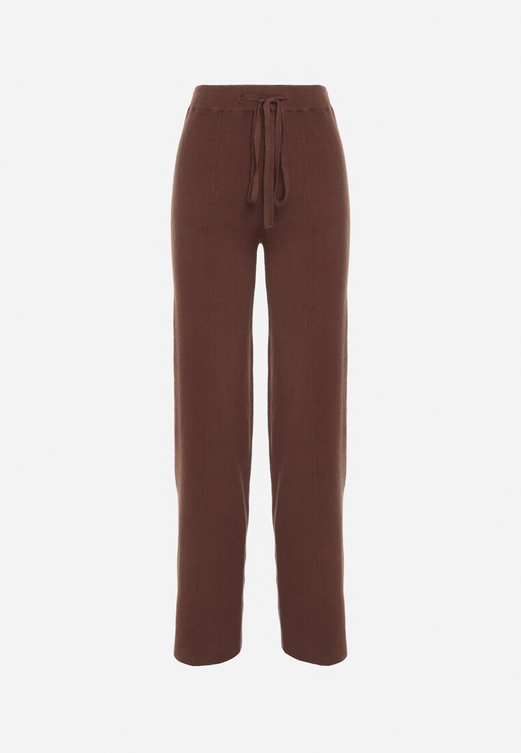 Brązowe Spodnie Szerokie Spodnie z Wysokim Stanem z Domieszką Kaszmiru Nefrina