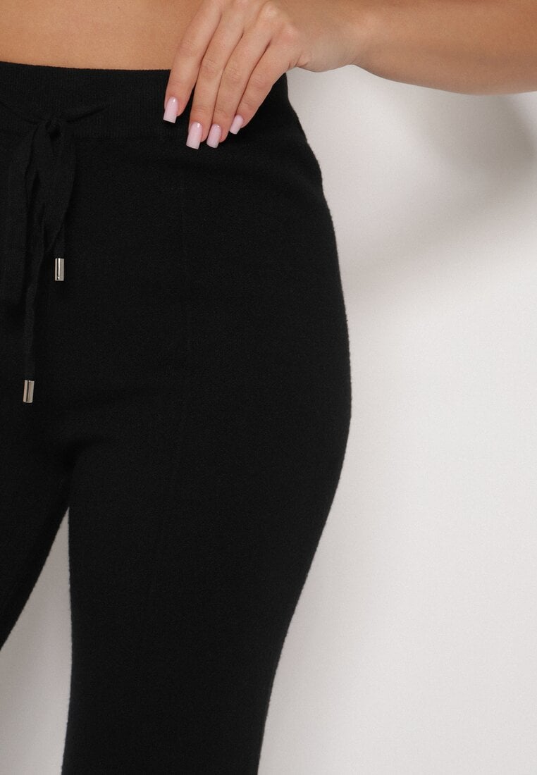 Czarne Spodnie Szerokie Spodnie z Wysokim Stanem z Domieszką Kaszmiru Nefrina