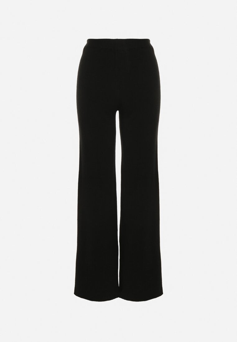 Czarne Spodnie Szerokie Spodnie z Wysokim Stanem z Domieszką Kaszmiru Nefrina