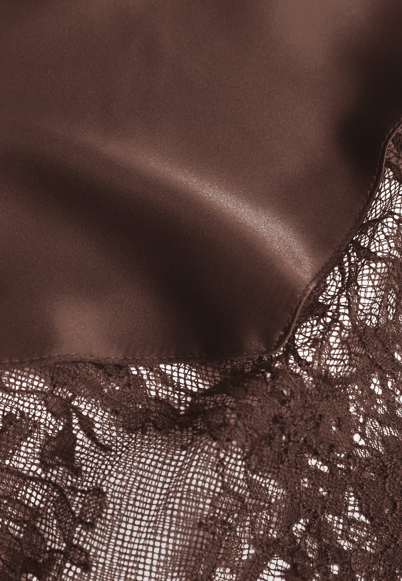 Brązowa Satynowa Spódnica Ozdobiona Koronką Milori