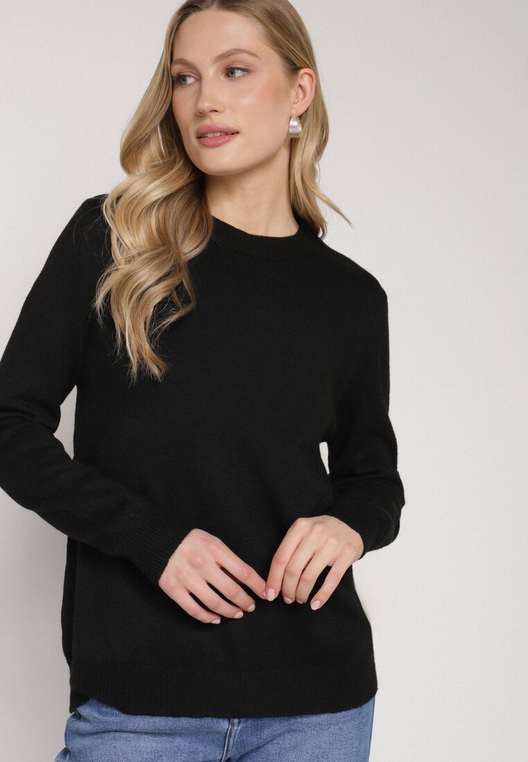 Czarny Casualowy Sweter z Wełną i Bawełną Nedalla