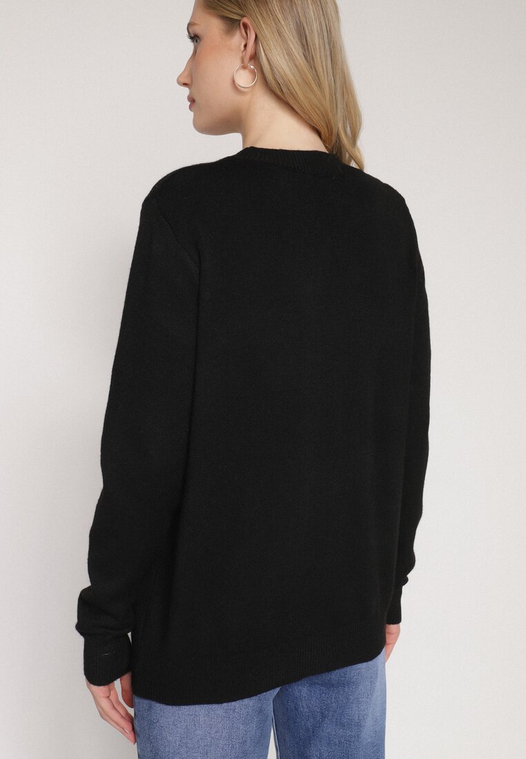Czarny Casualowy Sweter z Wełną i Bawełną Nedalla