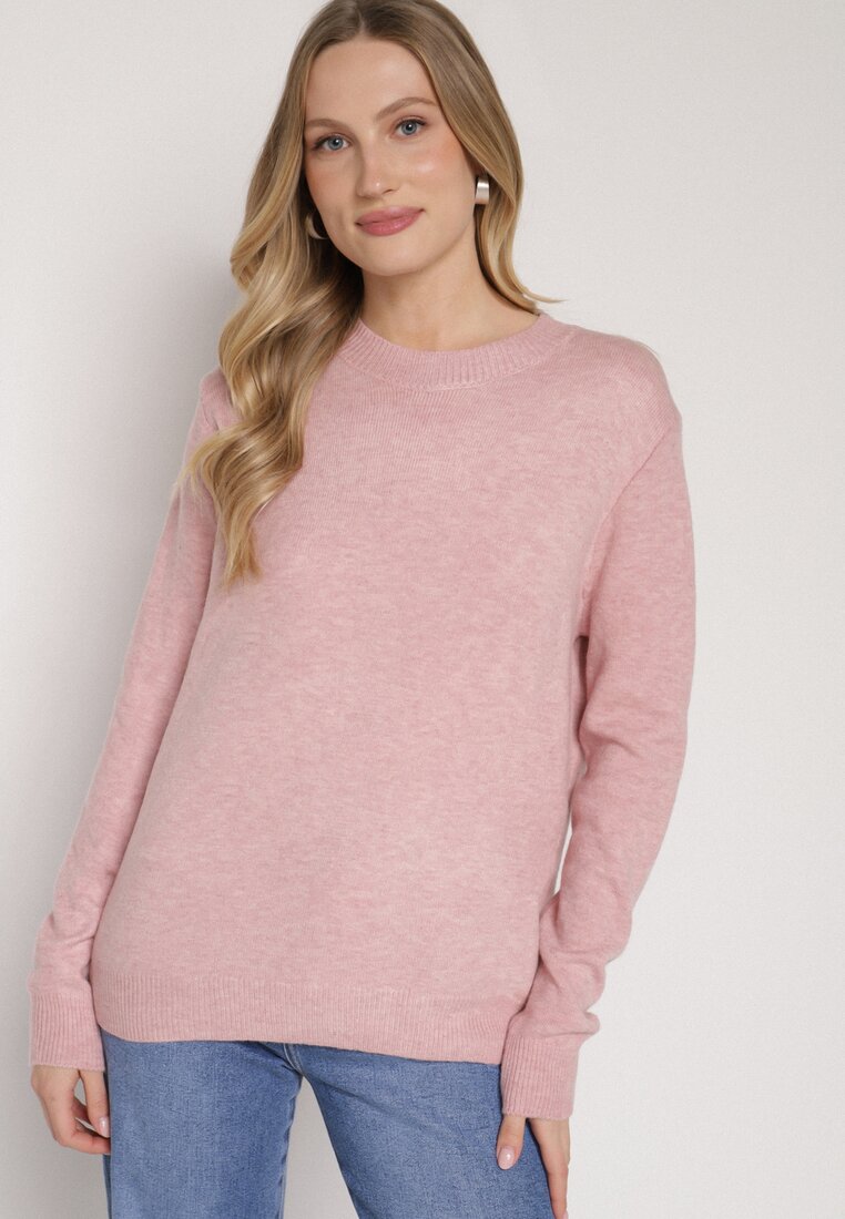 Jasnoróżowy Casualowy Sweter z Wełną i Bawełną Nedalla