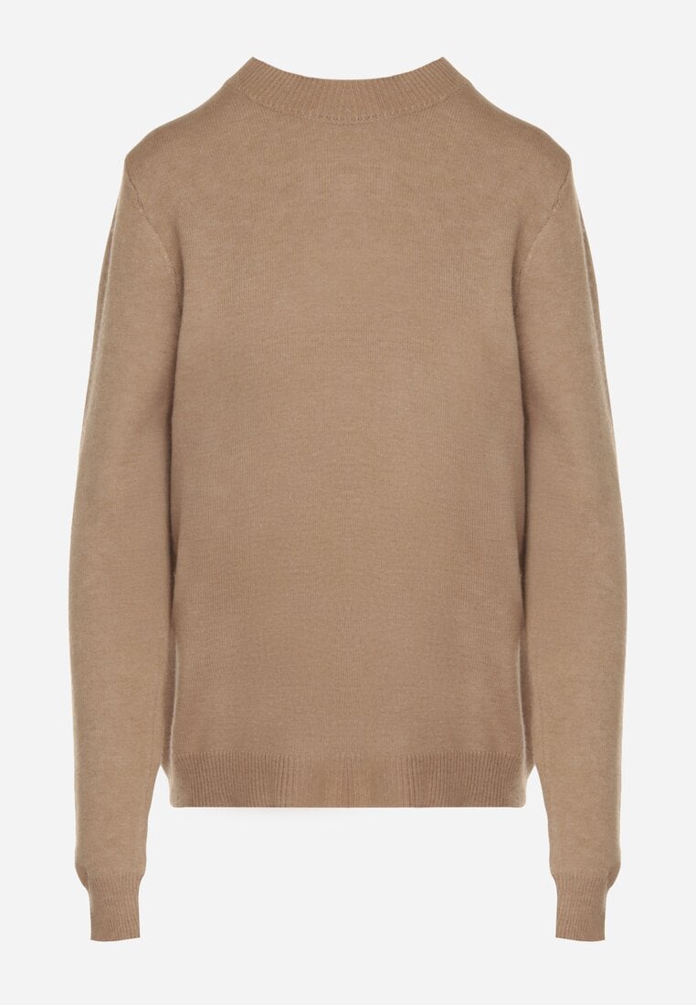 Ciemnobeżowy Casualowy Sweter z Wełną i Bawełną Nedalla