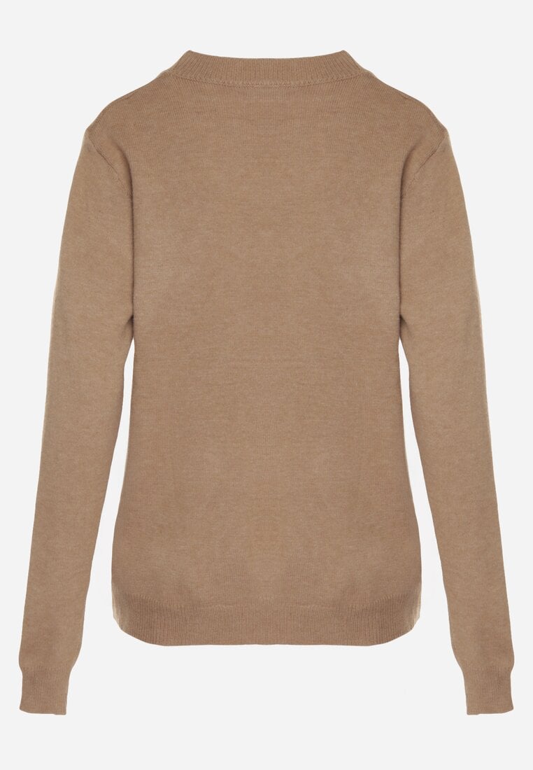 Ciemnobeżowy Casualowy Sweter z Wełną i Bawełną Nedalla