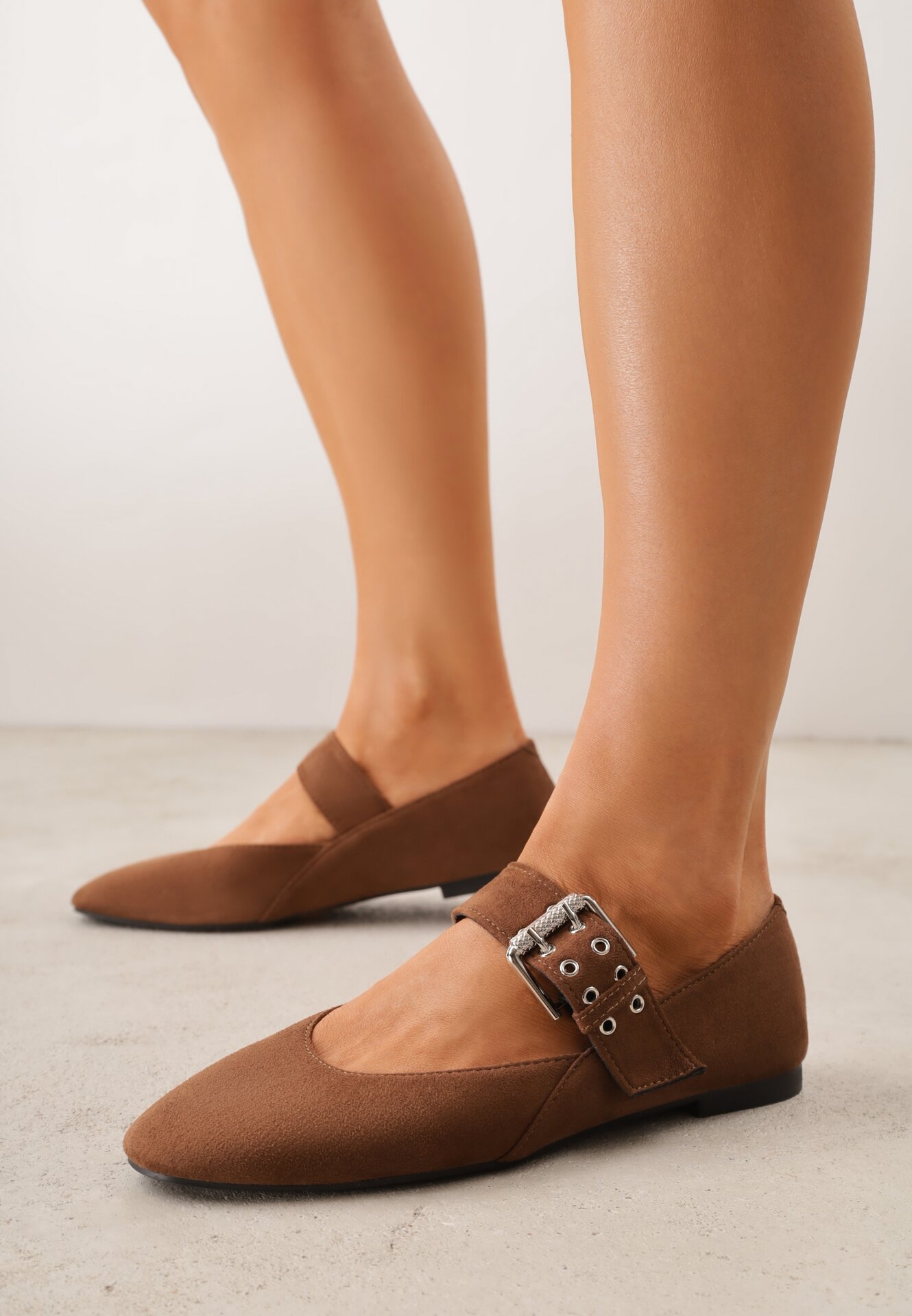 Jasnobrązowe Balerinki Vices ze Skórzaną Wkładką i Szerokim Paskiem ze Sprzączką Rilucea