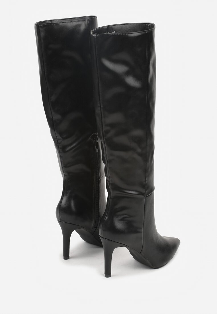 Czarne Kozaki na Szpilce z Marszczoną Cholewką Monarella