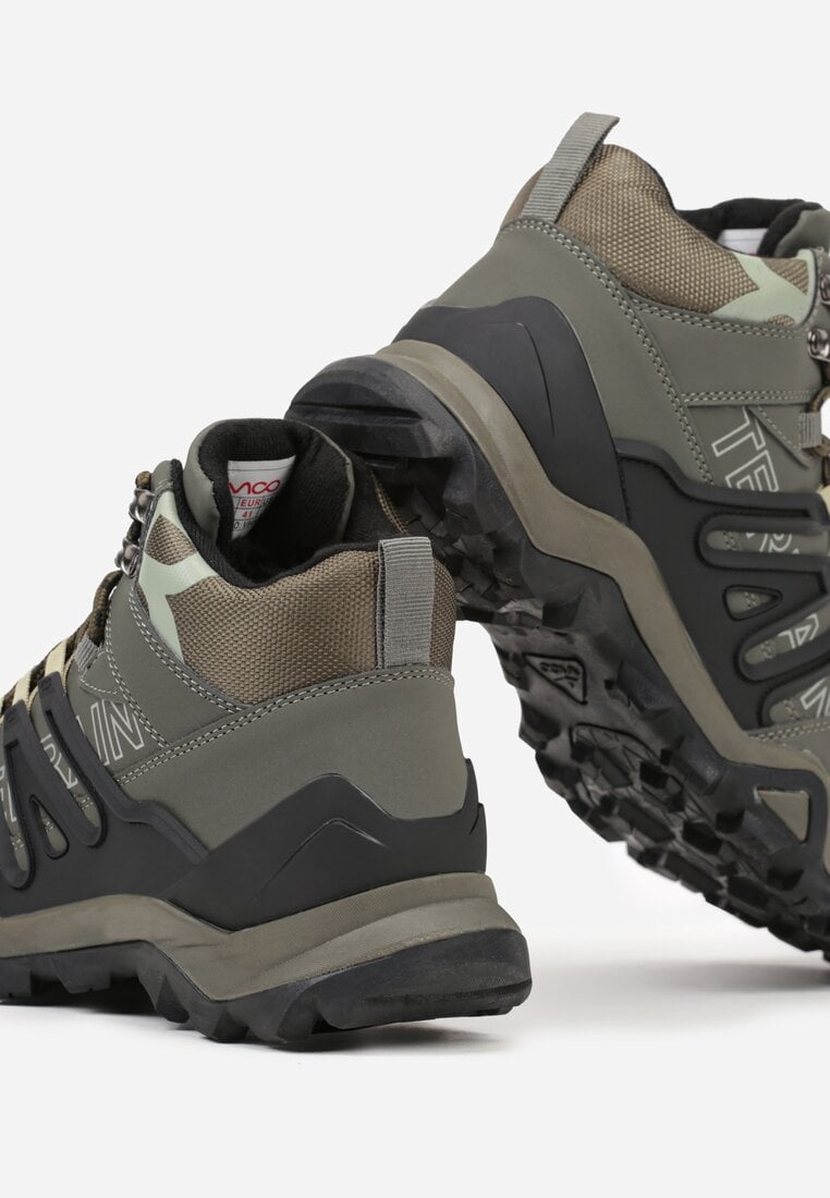 Ciemnobeżowe Buty Trekkingowe z Geometrycznym Wzorem Serida