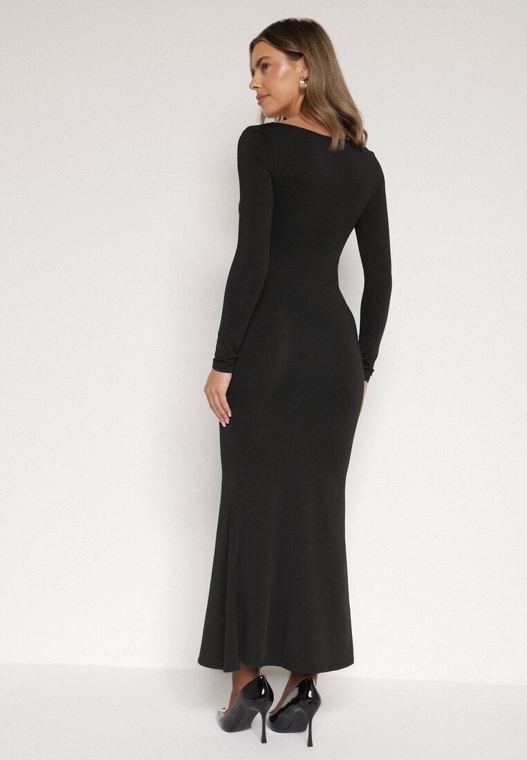 Czarna Koktajlowa Sukienka z Wiskozą i Metaliczną Ozdobą Refare