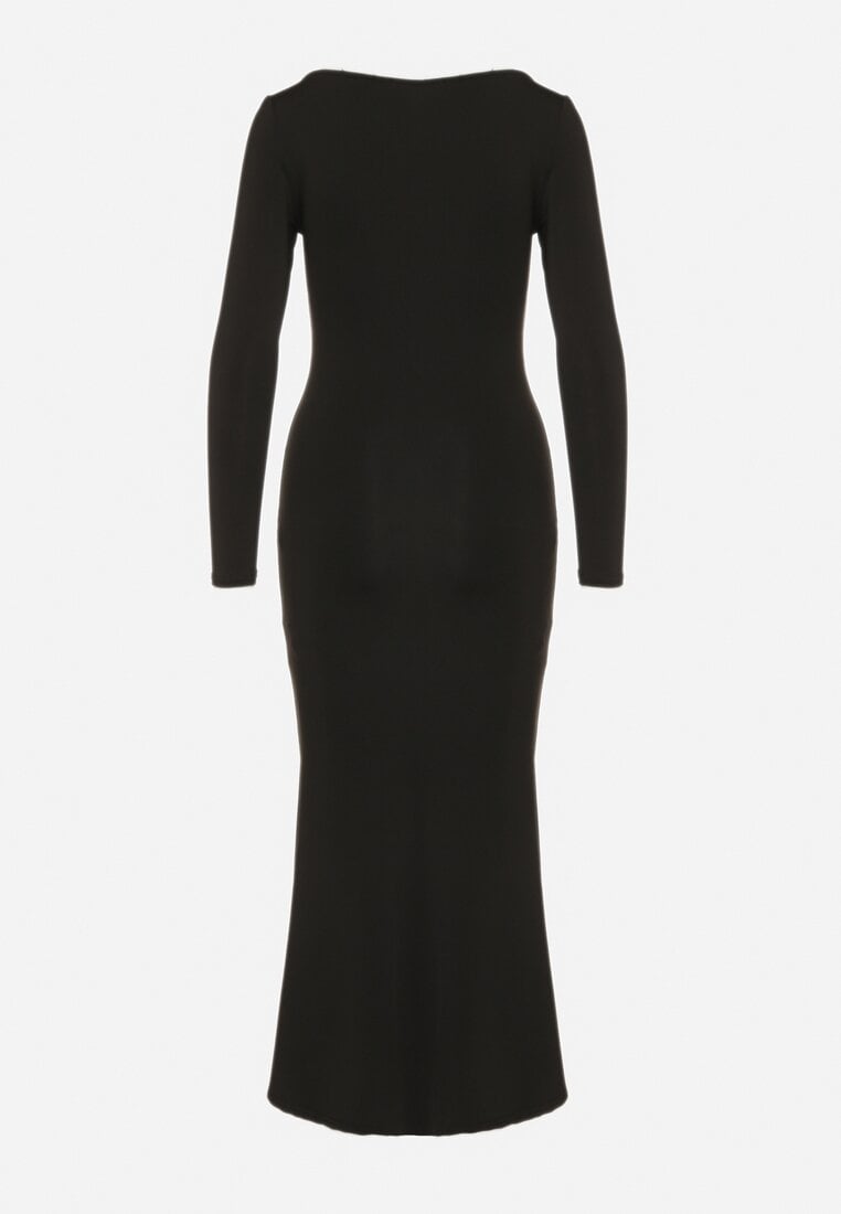 Czarna Koktajlowa Sukienka z Wiskozą i Metaliczną Ozdobą Refare