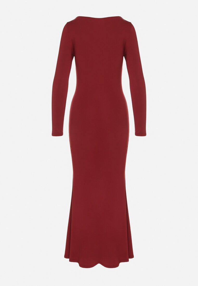 Bordowa Koktajlowa Sukienka z Wiskozą i Metaliczną Ozdobą Refare