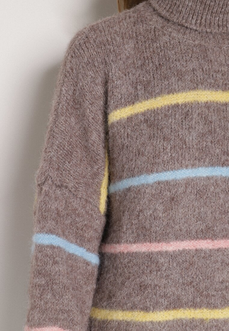 Beżowy Golf z Wełną Ozdobiony Paskami Reisorria