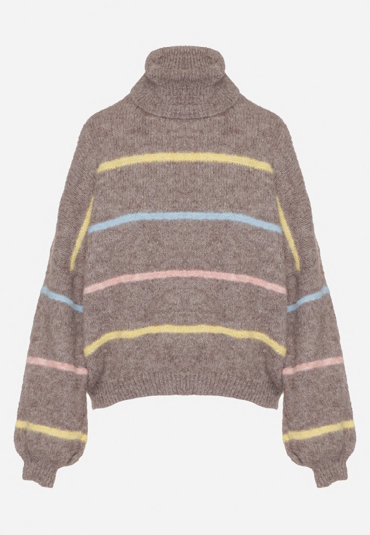 Beżowy Golf z Wełną Ozdobiony Paskami Reisorria