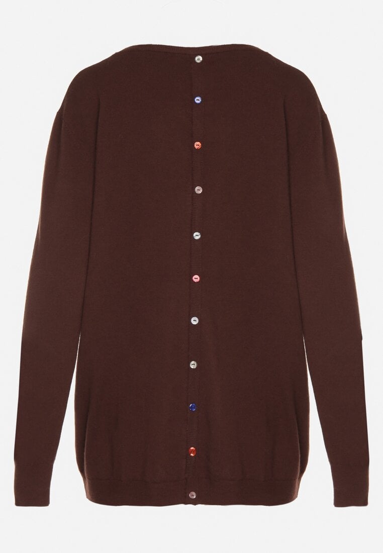 Brązowy Sweter z Kaszmirem i Ozdobnymi Kieszeniami Sanarea