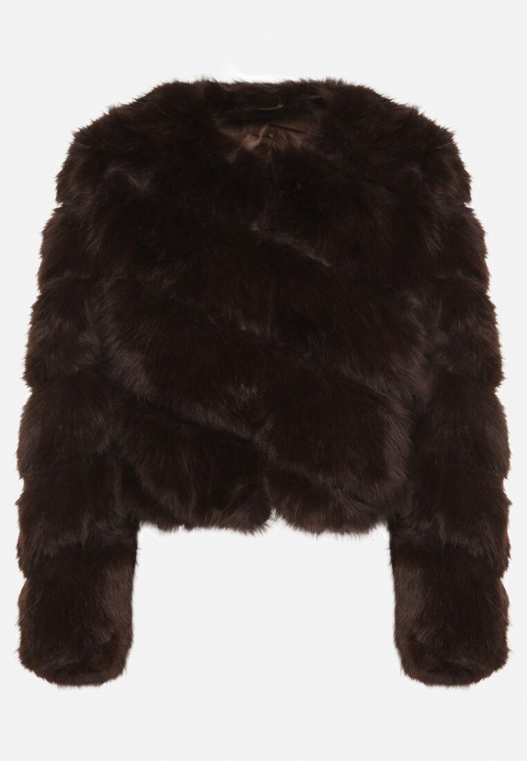 Brązowa Krótka Kurtka z Futerkiem na Haftki Loreinda