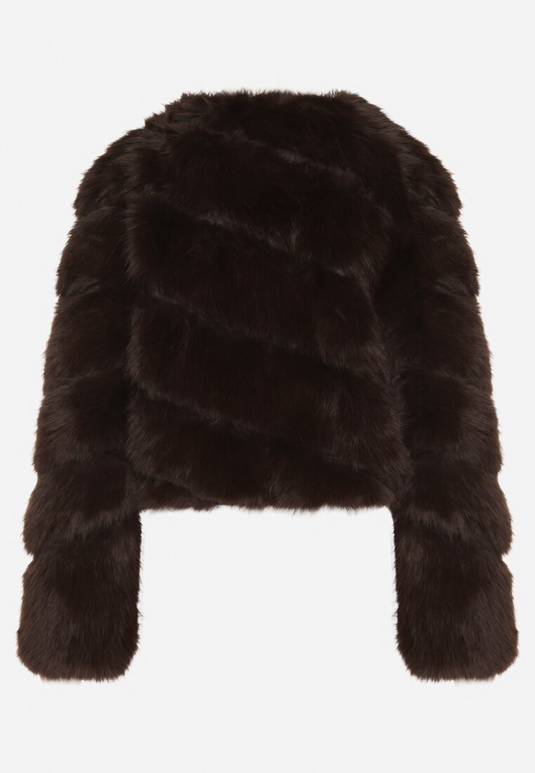 Brązowa Krótka Kurtka z Futerkiem na Haftki Loreinda