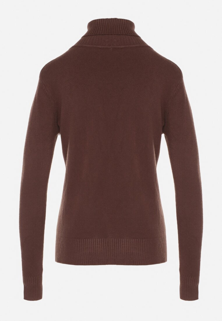 Brązowy Sweter z Golfem z Domieszką Kaszmiru i Wiskozy Zaisma