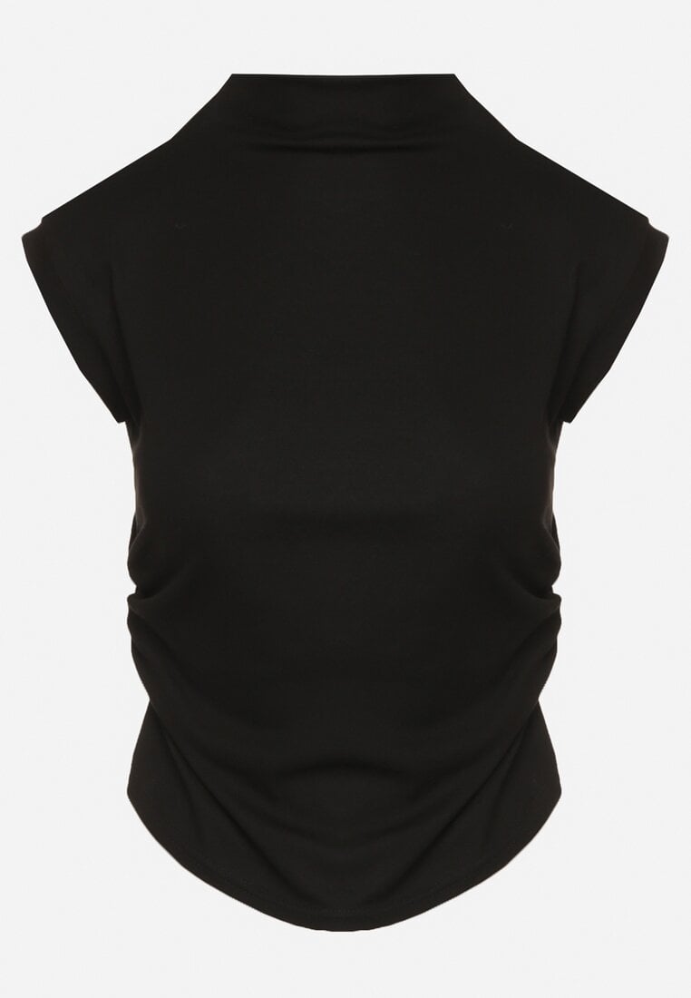 Czarny Marszczony Top z Bawełny i Wiskozy z Półgolfem Zetalia
