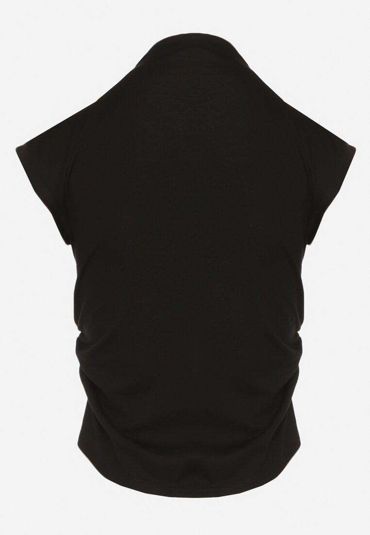 Czarny Marszczony Top z Bawełny i Wiskozy z Półgolfem Zetalia