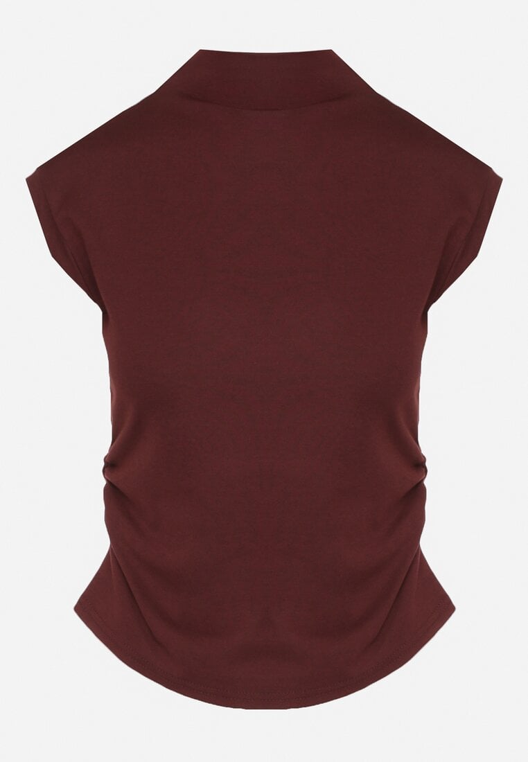 Bordowy Marszczony Top z Bawełny i Wiskozy z Półgolfem Zetalia