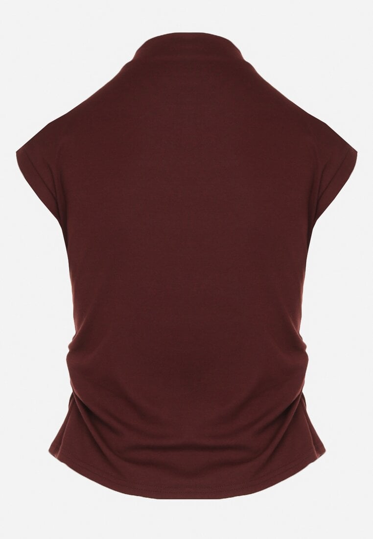 Bordowy Marszczony Top z Bawełny i Wiskozy z Półgolfem Zetalia