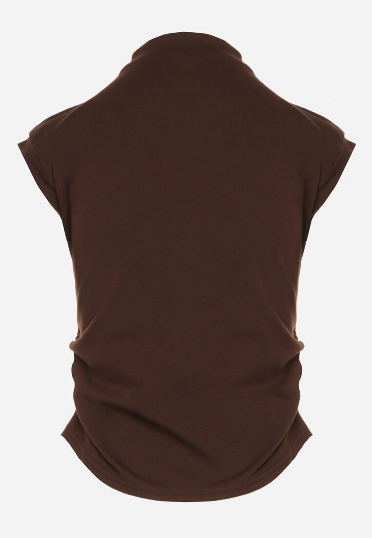 Brązowy Marszczony Top z Bawełny i Wiskozy z Półgolfem Zetalia